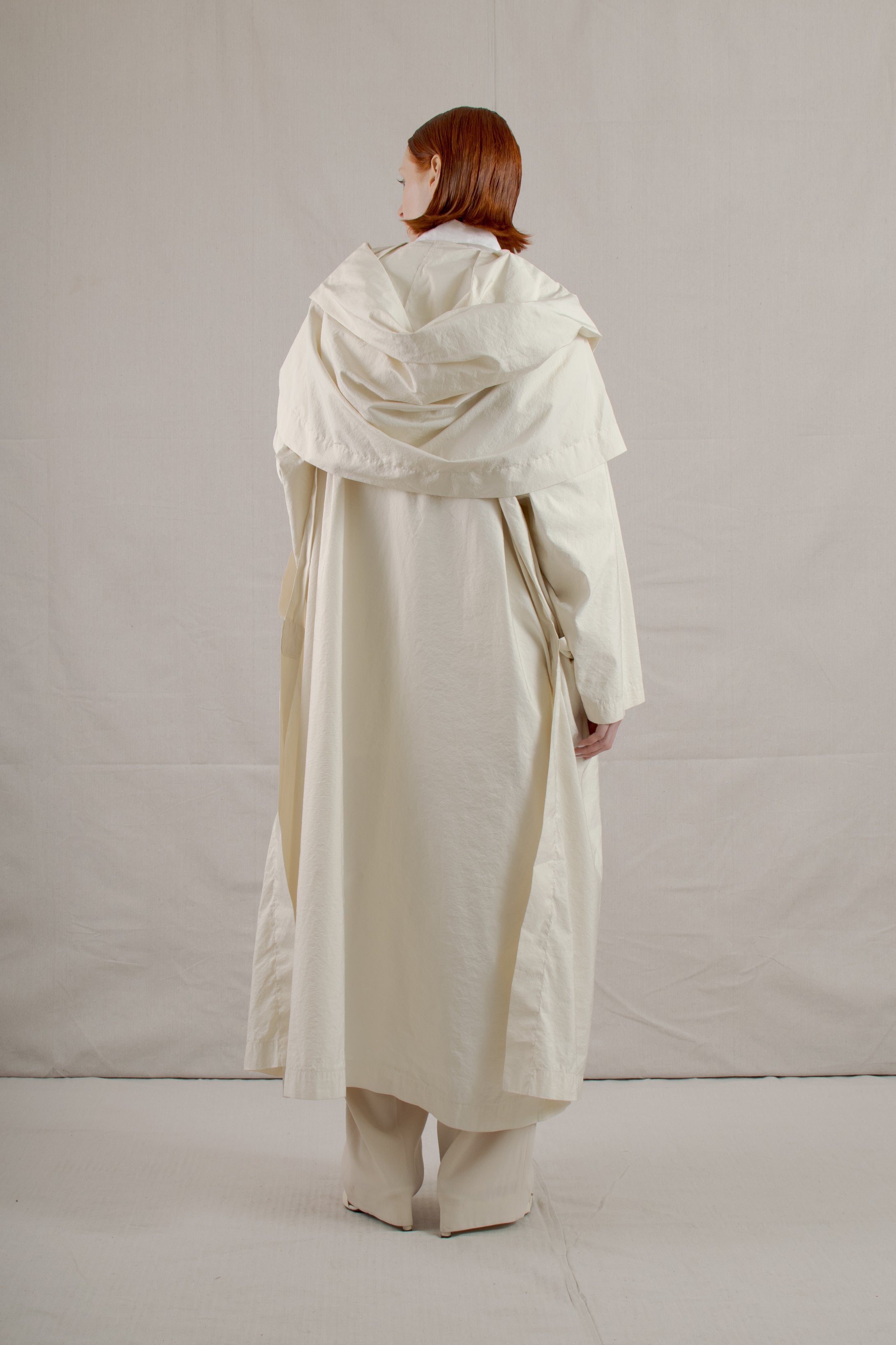 1986 Issey Miyake Cream Hooded Overcoat