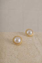 Load image into Gallery viewer, Vintage 23K Gold Mabe Pearl &amp; Diamond Earrings
